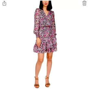 NWTS Michael Kors Women's floral V-Neck Smocked Wrap Mini Dress Size M